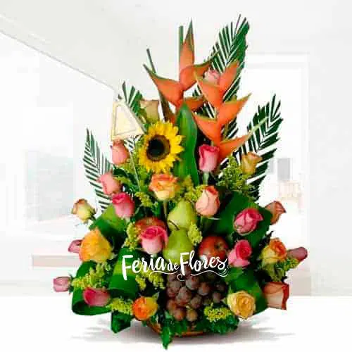 Arreglo Floral con Frutas Tropical